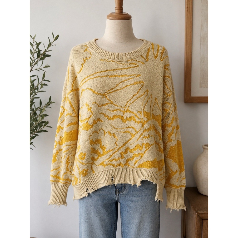 Urban Outfitters Sunshine Landscape Heavy Yellow Distressed Sweater Oversized S
